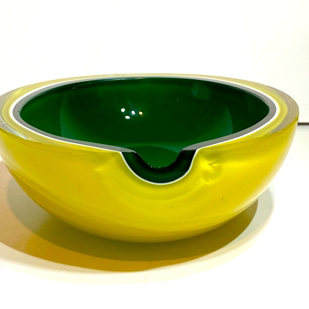 Fratelli Toso Murano Vintage Yellow Green Italian Art Glass Melon Cut Bowl